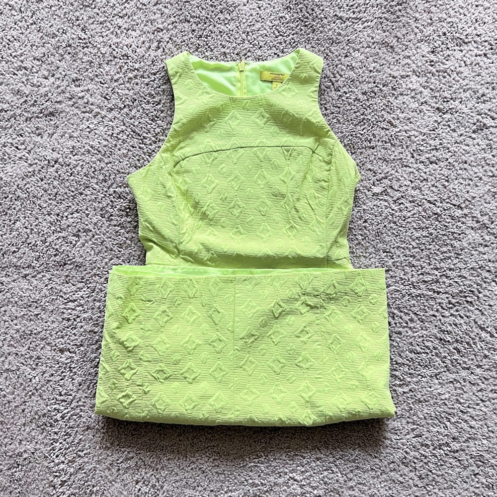 Banana Republic Molly Collection Neon Green Jacquard Dress US2 VGUC